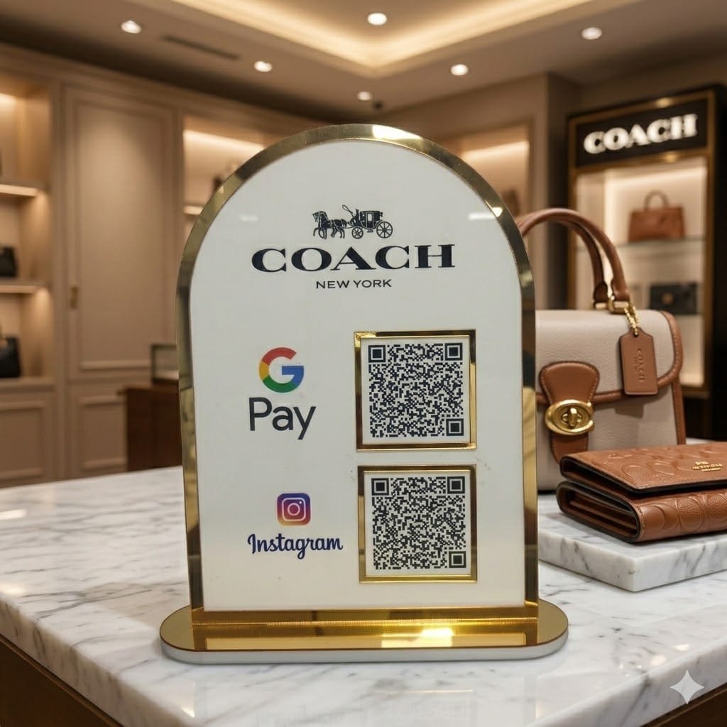 2-in-1 QR Standee | UV Print | Golden Premium Look