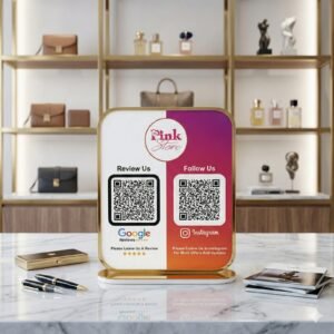 QR Code Stand for Shop | 2-in-1 Acrylic Tabletop Standee | Google Review & Instagram Follow Acrylic Stand